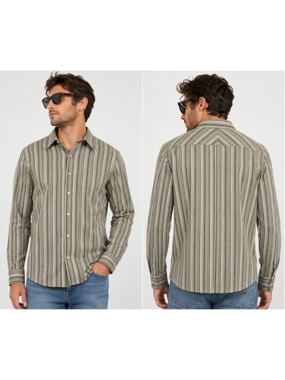 Brandini Mens L Striped Button Up Shirt Y2K 100% Cotton Retro Long Sleeve